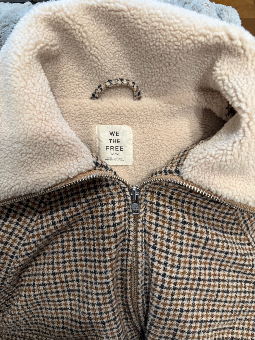 Free People Spearmint Cozy Houndstooth Sherpa-Collar Bomber Jacket - Medium - Picture 5 of 8